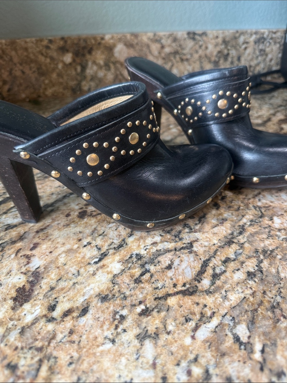 Black Studded Leather Mule Heels - Women's by Michael Kors